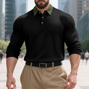 Chemise décontractée en flanelle à carreaux pour homme, coupe ajustée, col montant, fermeture à bouton unique, respirante, manches longues, vêtement d'extérieur pour l'hiver - Product Image 4