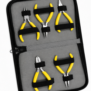 Jewelry <b>Pliers</b> <b>Set</b> Stainless Steel 5-Piece Tool Kit For DIY Jewelry Making With Yellow Handles And Black Straps - Product Image 3