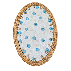 Handmade Vietnam Rattan Placemat, Iridescent Shell Inlay, Natural Woven <b>Table</b> <b>Mat</b> for Restaurants - Product Image 2