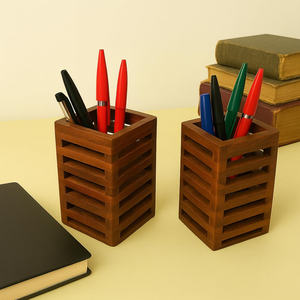 Wood Pen Holder Rectangular Desk Stationery Storage Box Multiple Use Desk Writing Stationary Organizer Wood Pen Holder - Product Image 5