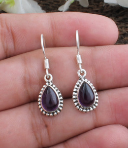 Boucles d'oreilles pendantes en améthyste naturelle, argent sterling 925, pierres précieuses authentiques, bijoux de luxe pour mariage et soirée, unisexe - Product Image 3