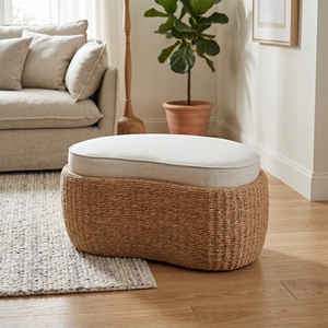 เก้าอี้ Grenoble รุ่น Stool Rattan Subaliu โครงหวายถักแบบ Pitrit พร้อมเบาะผ้าหิน SR 10  แบบออตโตมัน เฟอร์นิเจอร์ระเบียงกลางแจ้งระดับพรีเมียม - Product Image 2