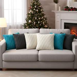 SOGA Ensemble de 6 housses de coussin en tricot torsadé turquoise, crème et gris anthracite de 45 cm – Housse de coussin haut de gamme - Product Image 6