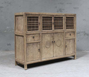 <b>Rustic</b> Wood <b>Sideboard</b> Cabinet with Lattice Doors and Drawers Antique Storage Console for Dining Room Furniture - Product Image 3