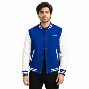 Veste universitaire Letterman en mélange de laine de qualité supérieure, manches en cuir, bordures rayées, fermeture à boutons-pression, doublure confortable et chaude, personnalisable - Product Image 1