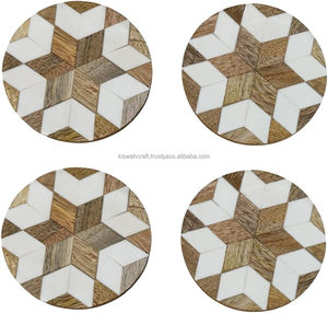 Sous-verres en bois et résine faits à la main, écologiques, au design indien traditionnel et classique, services à thé personnalisés, vaisselle KISWAH CRAFT Uttar - Product Image 3