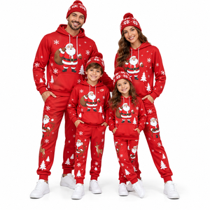 Conjunto de Chándal Navideño Familiar al por Mayor: Sudadera con Capucha y Pantalones Jogger con Estampado Gráfico, Color Sólido, Conjunto de Dos Piezas Personalizado para Fiestas Familiares - Product Image 1