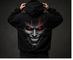 Sweat-shirt à capuche gothique pour homme, noir, imprimé réfléchissant lumineux, motif visage de démon au dos, coupe oversize, vêtement d'hiver brodé - Product Image 1