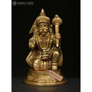 Ídolo de Hanuman de latón hecho a mano de 4 pulgadas sentado en Ashirwad Mudra escultura India para regalar - Product Image 3