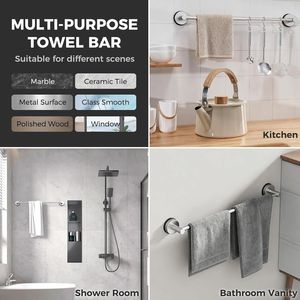 Portasciugamani da Bagno Regolabile da 14,6 a 24 Pollici in Acciaio Inox con Ventosa, Porta Asciugamani da Parete Moderno - Product Image 3