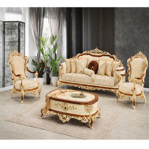 Ensemble de canapés Barroco 5 places au design classique, meubles de salon de luxe avec table basse, ensemble de canapés victoriens sculptés à la main, USA - Product Image 1