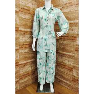 FANCY Conjunto de cordón de trabajo con estampado de algodón verde marino para mujer - Product Image 1