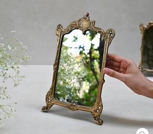 Gold Plated Standing <b>Mirror</b> With Ornate Frame Desktop <b>Makeup</b> <b>Mirror</b> Single Sided Metal Frame - Product Image 4