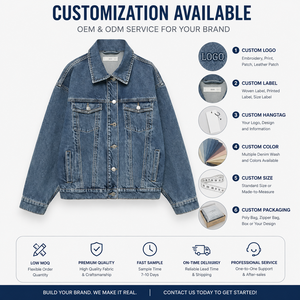 <b>Custom</b> Unisex Washed Blue Cotton <b>Denim</b> Genuine Leather Shell Eco-Friendly Vintage Casual Button Front Spring Streetwear <b>Jacket</b> - Product Image 2