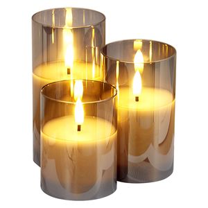 Set di 3 Candele Senza Fiamma in Cera Vera Grigie con Effetto Tremolante, Telecomando a 10 Tasti, Timer e Stoppino Mobile - Product Image 1