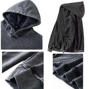 Sweat à capuche unisexe en molleton tricoté effet délavé avec logo imprimé DTG, grande taille, haute qualité, respirant - Product Image 2