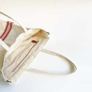 Sac shopping en toile de jute écologique imprimé sur mesure, avec poignée en cuir, fermeture éclair, motif lettres, pour usage quotidien. - Product Image 3