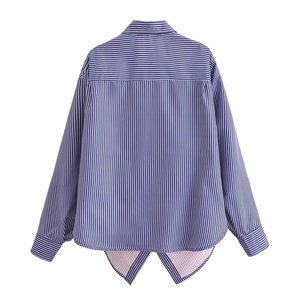 Chemise décontractée à rayures pour femme, coupe régulière, en polyester non tissé, à épaules tombantes, boutonnée, manches longues, collection automne, vente en gros pour boutiques - Product Image 6