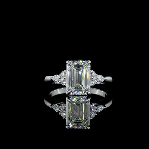 Anillo de Compromiso con Diamante Cultivado en Laboratorio, Corte Esmeralda, Certificado IGI, con Piedras Laterales Marquise, Oro 10K, 14K, 18K, Plata 925, Regalo de Aniversario - Product Image 1