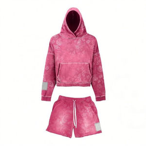 Ensemble sweat-shirt et pantalon de survêtement évasé vintage style streetwear rétro, avec logo brodé personnalisé en patchwork, pour équipes professionnelles - Product Image 1