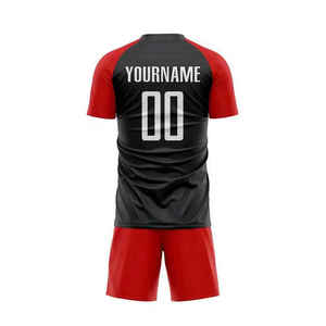 Maillot de football personnalisé sublimé pour homme, rouge et noir, avec nom d'équipe 00, manches courtes, anti-transpiration, coupe athlétique, toutes saisons - Product Image 3