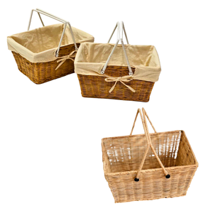 Panier de rangement en rotin rustique avec cadre robuste, poignées latérales et doublure en coton amovible - Product Image 1