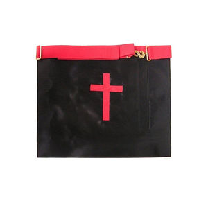 Tablier maçonnique brodé sur mesure, rouge, blanc, avec bordure dorée, motif croix, style classique, accessoire de cérémonie pour franc-maçon - Product Image 2