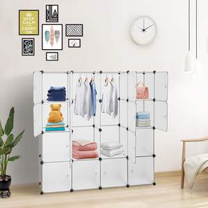Organizador de armario modular blanco, armario de plástico de 16 cubos, sistema de librería DIY, puerta, armarios portátiles, cubos de almacenamiento, estantería Cubby - Product Image 3