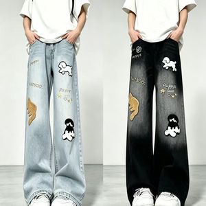 Pantalones de mezclilla de cintura media, pierna recta, color liso, estilo utilitario, lavado a la piedra, corte holgado, con dobladillo rasgado, de tela de algodón, estilo casual, para primavera, streetwear, hip hop - Product Image 3