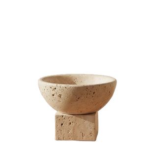 Moderno Tazón Decorativo de Piedra Travertino con Base Cuadrada Sólida para Mesa de Centro, Decoración de Hogar de Lujo, Nuevo y Elegante, Multiusos - Product Image 1