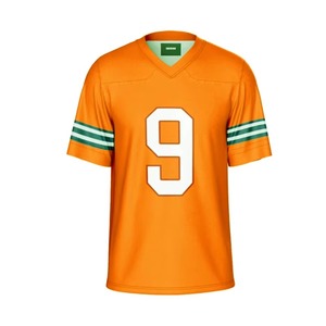 เสื้อฟุตบอลอเมริกันสีส้มสำหรับผู้ชาย คอวี แขนสั้น เบอร์ 9 พิมพ์ลายแบบซับลิเมชั่น ระบายเหงื่อได้ดี ทรงปกติ - Product Image 3