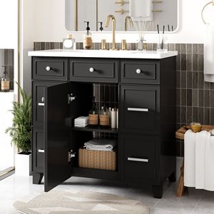 Mobile bagno shaker da 36 pollici con lavabo singolo integrato, ante e cassetto con chiusura ammortizzata - Product Image 2