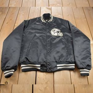 Men's Black Varsity <b>Jacket</b> With Football Helmet Embroidery Front Patch Regular Fit Casual Style Turn-down Collar Polyester - Product Image 1