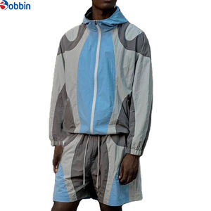 Comfortable Custom Logo Sleeve Windbreaker Nylon Outdoor Sports Running Zipper Men's 2Pcs <b>Patchwork</b> Windbreaker Unisex Short Set - Product Image 2
