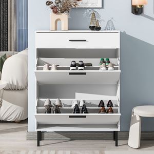 Modern Freestanding Shoe Cabinet with <b>2</b> Flip <b>Drawers</b> Metal Legs <b>Storage</b> Organizer Convenient Shoe Rack - Product Image 3