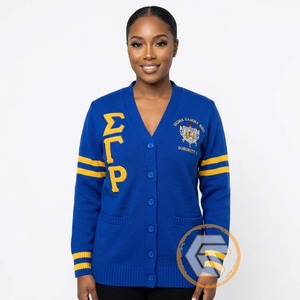 Tresors grecs – Nouveauté : Appliques brodées personnalisées en acrylique Sigma Gamma Rho, col en V, décontracté, boutonné sur le devant, pour l'hiver, pour femmes de sororité - Product Image 4