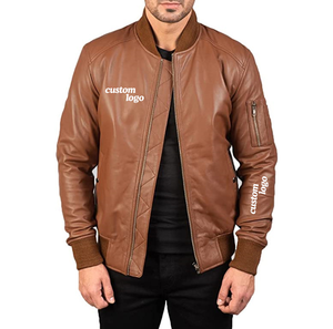 Chaqueta de Cuero Marrón para Hombre, Estilo Bomber, de Alta Calidad, Piel de Oveja, Duradera, Corte Ajustado, Informal, para Invierno - Product Image 1