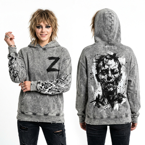 Sweat-shirt à capuche oversize pour femme, impression personnalisée motif squelette, bords déchirés, haute qualité, vente en gros pour fabricants - Product Image 4