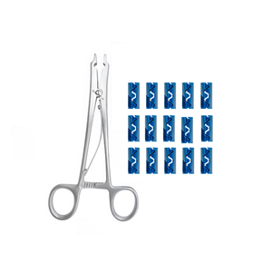 Applicateur de clips pour cuir chevelu Raney de qualité supérieure et 15 clips bleus, instruments chirurgicaux en acier inoxydable pour neurochirurgie, certifiés CE - Product Image 1