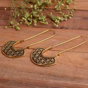 Pendientes de Aro Geométricos de Plata Hechos a Mano con Calado, Largos con Gancho, Estilo Bohemio Tribal, Pendientes de Declaración para Mujer, Joyería al por Mayor para Bodas - Product Image 2