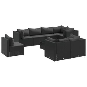Ensemble de salon de jardin en rotin PE noir de 9 pièces, ensembles de 8 ou 9 pièces - Product Image 2