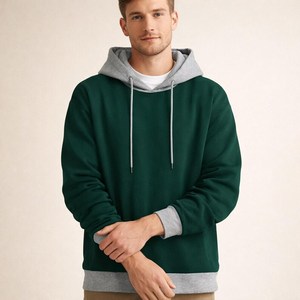 เสื้อสเวตเชิ้ตมีฮู้ดสีเขียวสำหรับผู้ชาย ทรงปกติ ผ้าฝ้ายฟลีซ สวมใส่สบายๆ สำหรับฤดูใบไม้ร่วง ดีไซน์กระเป๋าสีพื้น - Product Image 1