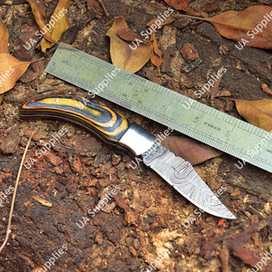 Handmade Damascus Folding <b>Knife</b> High Carbon Steel Customizable Pocket Leather Sheath OEM/ODM Pakka Wood Handle DIY <b>Utility</b> <b>Knife</b> - Product Image 6