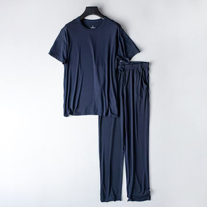 Conjunto de Pijama de Punto Modal Gris para Hombre, Camiseta de Manga Corta y Pantalones Largos, Ropa de Dormir Informal de Color Sólido para Usar en Verano - Product Image 5