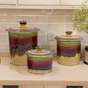 Multicolor Reactive Glaze Storage Canister Airtight <b>Lid</b> Freshness Seal Durable Finish Space Saving <b>Decorative</b> Kitchen Storage - Product Image 6