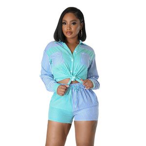 Conjunto de Camisa y Pantalones Cortos Casuales de Manga Corta Azul Sólido para Mujer, Corte Regular, Verano, Envío Directo - Product Image 3