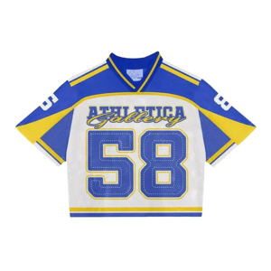 Custom Unisex Heat-Transfer Printed Retro American Football Jerseys Mesh <b>Polyester</b> Cropped Boxy Fit V-neck Adjustable Strap - Product Image 4