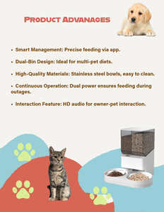 Mangeoire automatique à deux bols pour animaux de compagnie avec contrôle précis APP Intégration audio HD en acier inoxydable 304 Matériau plastique - Product Image 2