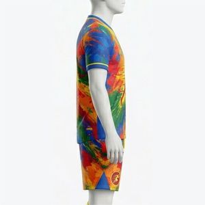 ชุดยูนิฟอร์มฟุตบอลชายแบบกำหนดเอง พิมพ์ลายแบบ Sublimation คอวี แขนสั้น ระบายอากาศได้ดี ผลิตจากโพลีเอสเตอร์ เหมาะสำหรับทุกฤดูกาล ชุดทีมฟุตบอล - Product Image 4