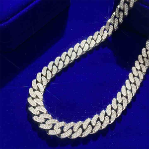 Hip Hop Iced Out Double Row Cuban <b>Chain</b> Necklace VS1 Lab Grown Diamond White Gold Plated Silver Unisex <b>Rapper</b> Jewelry - Product Image 3